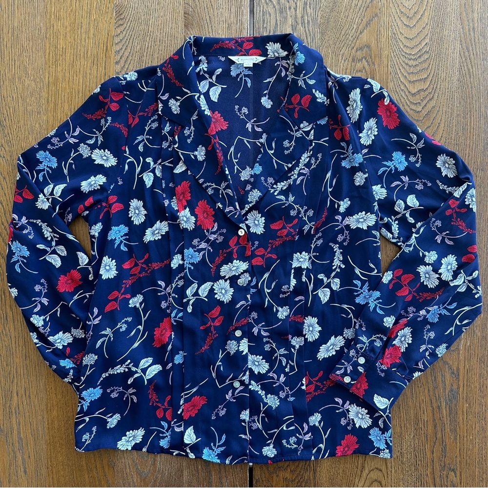 Nanette Lepore Chiffon Floral Print Pleated Top Career Blouse Women's Size M - Picture 2 of 16